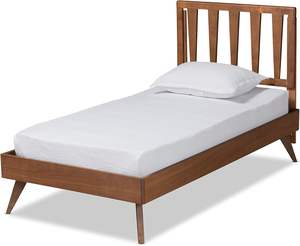 Cama de tamaño completo de madera con acabado de nogal de Fresno contemporáneo para dormitorio de niños Diseño moderno y elegante duradero para sala de estar Hotel - Product Image 1