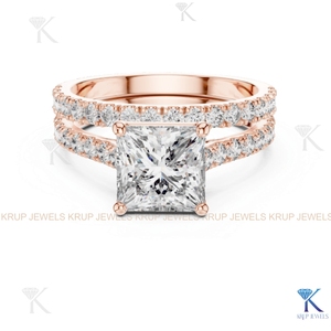 KRUP JEWELS Ensemble de mariage et de fiançailles personnalisé avec diamant CVD de laboratoire taille princesse, serti pavé, plaqué or 18 carats, certifié IGI - Product Image 3
