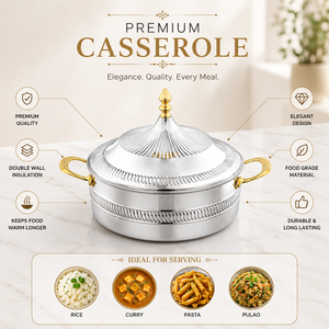 Premium Stainless Steel Double Wall Insulated Casserole Hot <b>Pot</b> with Gold Handles Food Grade Serving Bowl for Home Kitchen - Product Image 2