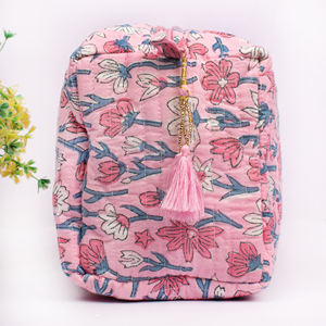 Juego de Bolsas de Maquillaje de Algodón con Estampado Floral, Ecológicas, Colgantes, Hermosas, Portátiles, de Gran Capacidad, para Viajes, Cosméticos, Venta al Por Mayor - Product Image 4