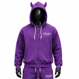 Custom Purple Devil Horns Zip Up Hoodie Streetwear Y2K <b>Gothic</b> Horned Sweatshirt Heavyweight Fleece Unisex Full Zip <b>Jacket</b> Men - Product Image 1
