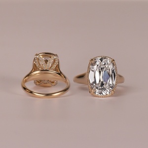 Anillo de lujo de oro amarillo macizo de 14k con diamante cultivado en laboratorio certificado IGI de 6.32 quilates con corte cojín, halo milgrain y diseño floral tipo galería. - Product Image 5