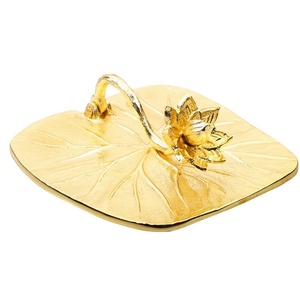 Luxury Gold Lotus Leaf Napkin Holder Decorative Metal <b>Flat</b> Napkin Weighted Arm Dispenser Modern Floral Tabletop Paper Tissue <b>Box</b> - Product Image 2