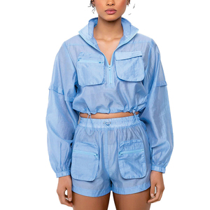 <b>Women's</b> New Fashion Windbreaker Zip-Up <b>Jacket</b> with Shorts Two Piece Set <b>Women's</b> Casual Wear Windbreaker Shorts Set - Product Image 1