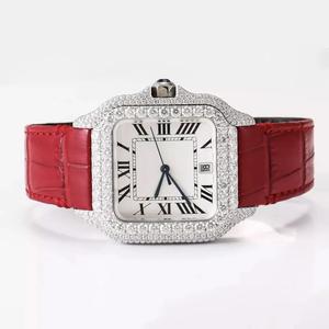 Wholesale Supply Red Leather <b>Iced</b> <b>Out</b> Dial Diamond <b>Watch</b> for Global Retail Promotions and Resale Available for Export Price - Product Image 2