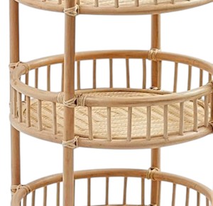 Boho Chic Natural Rattan Shelving Beautiful Round Basket Motif Mobile <b>Cart</b> Children Toy Organizer Lightweight Display Rack - Product Image 4