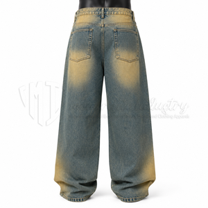 Pantalones vaqueros anchos de hombre, lavado arena, cintura alta, corte holgado, estilo casual urbano, de algodón, con cierre de botones, peso medio, para otoño - Product Image 2
