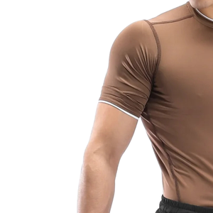 Chemise de compression athlétique marron pour hommes, respirante, extensible, à manches courtes, pour l'entraînement en salle de sport, haut de sport - Product Image 6
