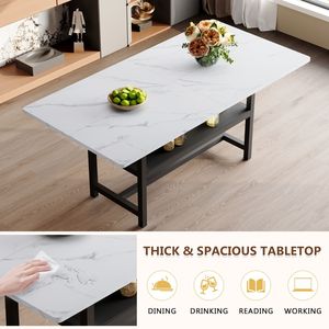 Tavolo da Pranzo Bianco con Venature Intercalate 71*35.4 Pollici con Vano Portaoggetti e Coppia di Sedie - Set Tavolo e Sedie per Sala da Pranzo - Product Image 4