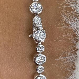 Pulsera de Diamantes con Corte Redondo y Engaste de Bisel, Oro Sólido, Clásica, Elegante, Joyería Fina de Lujo, Regalo de Boda - Product Image 3