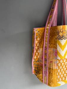 Sac fourre-tout bohème en coton à motifs panneaux et poignées rayées, ouverture supérieure, sac de shopping toutes saisons, CADEAU POUR ELLE - Product Image 4