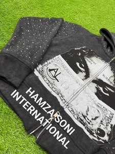 Men's Black <b>Zip</b>-<b>Up</b> Sweatshirt Crew Neck Regular Fit Zipper Design Cotton Knitted Vintage Washed Casual Autumn Wear - Product Image 5