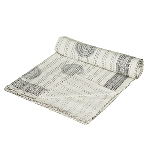 Handmade Bohemian Indian Kantha Quilt Block Print Fluffy Cotton <b>Bedspread</b> Reversible All-Season Bed Cover for Home & Hotel - Product Image 1