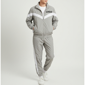 Men's Gray Tracksuit Set Full Zipper Sporty Joggers With White Stripe Side Pockets Autumn Wear Regular Fit Polyester Cotton - Product Image 5
