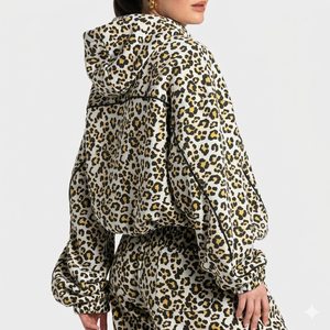 Ensemble de survêtement pour femme imprimé léopard jaune et noir, coupe oversize, respirant, avec sweat à capuche et pantalon de jogging à doublure contrastante - Product Image 4