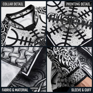 Men's <b>Long</b> <b>Sleeve</b> Crew Neck Sublimated Jersey Black White Norse Viking Pattern Breathable Polyester Sports <b>Top</b> - Product Image 6