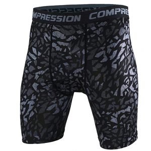 Shorts de compression pour hommes à imprimé géométrique noir, séchage rapide, boxers sportifs tricotés, shorts de fitness personnalisés, vente en gros - Product Image 1