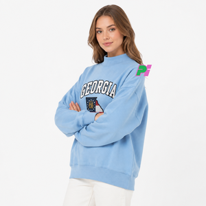 Sudadera de cuello alto Georgia para mujer, negra, con mapa del estado bordado, corte oversize, para otoño - Product Image 2