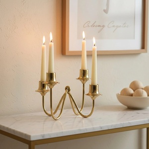 Brass Candelabra With Four Taper Candle <b>Holders</b> Elegant Home Decoration Gold Finish Durable Design - Product Image 1