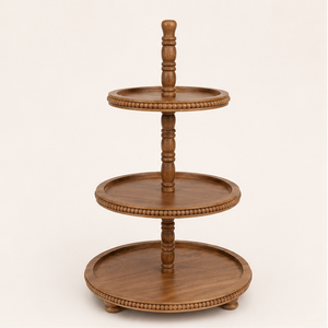 Handcrafted 3 Tier Wooden Serving Tray with Bead Accent Farmhouse <b>Cupcake</b> <b>Stand</b> and Tiered Dessert Display for Wedding Decor - Product Image 4