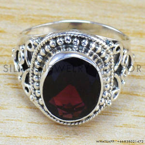 925 Sterling <b>Silver</b> Oval Cut Bezel Set Natural Red <b>Garnet</b> Gemstone Statement <b>Ring</b> Custom Handmade Everyday Wear <b>Rings</b> Wholesale - Product Image 2