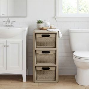 Organizzatore con 3 Cassetti Effetto Vimini in PP, Mobiletto Stretto con Cestini per Casa e Ufficio - Product Image 2