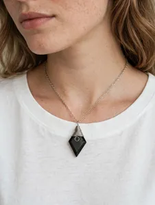 Collier pendentif classique en tourmaline noire naturelle de 18 mm, enroulé sur fil, plaqué laiton, argent, or, or rose, bijoux en pierres précieuses - Product Image 2