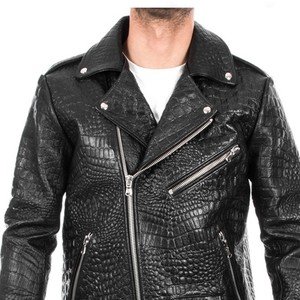 Veste en cuir véritable pour homme, motif python, vêtement d'extérieur de créateur, style motard haut de gamme, fabrication OEM sur mesure - Product Image 3