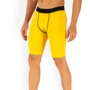 <b>Men's</b> <b>Yellow</b> Compression Capri <b>Shorts</b> Mid Waist Drawstring Elastic Breathable Quick Dry Eco-Friendly 100% Polyester Pockets - Product Image 5