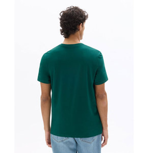 Camiseta casual de manga corta con cuello redondo de algodón verde liso y corte regular para hombre - Product Image 2