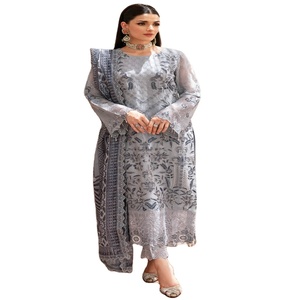 Trajes de Anarkali indio de gasa bordados de lujo para mujer vestido de novia de mujer Ramsha venta completa vestidos indios ropa de fiesta - Product Image 1