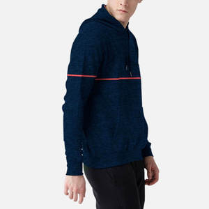 Sweat-shirt à capuche bleu marine pour hommes, sweat-shirt à manches longues à rayures rouges, vêtements de sport décontractés, capuche à cordon, haut d'entraînement athlétique - Product Image 2