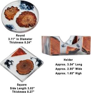 Sous-verres en bois avec support, sous-verres en résine époxy pour boissons, sous-verres artistiques pour la maison, le bureau, le bar à café, protection de table, décoration - Product Image 3
