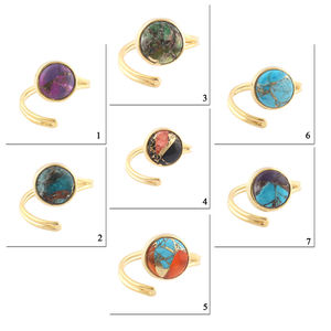 Custom Creative 10mm Round Mohave Purple Copper Turquoise Gemstone Statement <b>Ring</b> Gold Plated Double Layer <b>Open</b> Adjustable <b>Rings</b> - Product Image 2