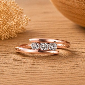 Three Stone Trilogy Ring 0.28ct Round Brilliant Cut 10k 14k 18k Solid Gold Anniversary Luxury Bridal Wedding Ring for Women - Product Image 1