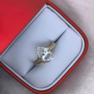 Anillo de Diamante Cultivado en Laboratorio con Corte Pera Personalizado, Oro Sólido de 14k, Certificado IGI, Color Blanco D, para Mujer y Hombre, Aniversario - Product Image 1