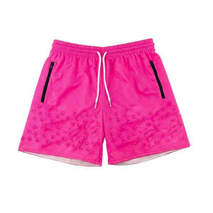Shorts de sport pour homme en coton à séchage rapide, taille mi-haute élastique, cordon de serrage, poches zippées, couleur unie noir bleu gris, athlétique - Product Image 5