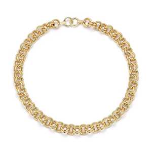 14K 18K <b>Solid</b> Gold Double Round Link Choker <b>Necklace</b> 16 Inches Thick Chain Layering Charm Holder Keeper Pendant Lock Wholesale - Product Image 2