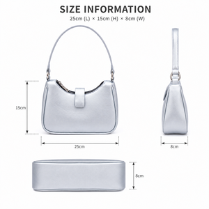 <b>Silver</b> Metallic Fashion Women's Shoulder <b>Bag</b> Solid Minimalist Single Strap Hasp Closure Machine Washable All Seasons Daily Use - Product Image 3
