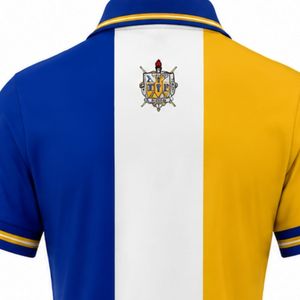Polo personnalisé pour femmes Sigma Gamma Rho, design trois panneaux bicolore, bleu roi et or, manches courtes, vêtements à lettres grecques, vente en gros - Product Image 4