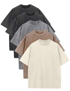 เสื้อยืดคอตตอนย้อมสีพื้นทรงโอเวอร์ไซส์ แขนสั้นลำลองสำหรับผู้ชาย สีพื้น คอกลม ผ้าเจอร์ซีย์ถัก - Product Image 4