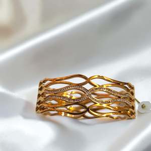 Elegante Brazalete con Patrón de Ondas en Tono Dorado, Joyería de Latón Moderna, Brazalete Sencillo y a la Moda, Joyería Clásica para Fiestas - Product Image 2