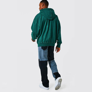 Sweat-shirt à capuche oversize pour homme, vert uni, en molleton de coton délavé, avec poches, style décontracté et effet vieilli - Product Image 3