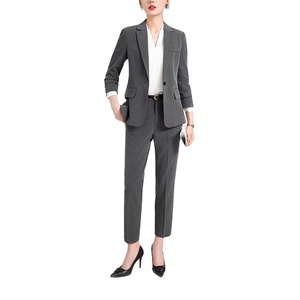 Costume professionnel sur mesure pour femme, blazer long de couleur unie, deux pièces, à bouton unique, respirant, viscose et polyester - Product Image 4