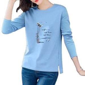 T-shirt à manches longues 100% coton pour femmes respirant col solide conception fendue Style doux haut polyvalent pour le printemps écologique - Product Image 5