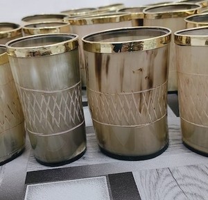 Cuerno de Bebedero de Cuerno de Búfalo Natural Hecho a Mano Personalizado, Pulido, Arte Moderno, Vaso Corto, Ecológico - Product Image 1