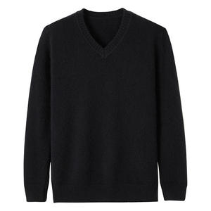 Pull en cachemire 100 % tricoté à col en V pour homme, fabriqué en usine, 12GG, respirant, avec logo frontal uni, 280g - Product Image 2