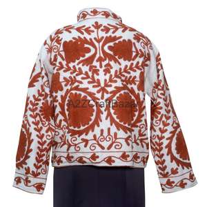Chaqueta Bomber de Algodón Tejido Suzani con Cuello en V para Mujer, Bordada con Volantes, Estilo Vintage Floral, Ecológica, Transpirable, de Secado Rápido, para Invierno - Product Image 5