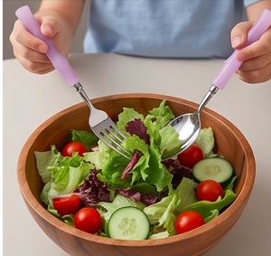 Ensemble de couverts modernes avec manches en bambou violet, cuillère, fourchette, couteau, compatibles lave-vaisselle, pour la cuisine et la table - Product Image 5