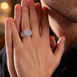 Iced Out <b>Mens</b> Moissanite Diamond <b>Ring</b> 925 Sterling <b>Silver</b> Engagement & Wedding <b>Ring</b> Luxury Hip Hop Style Rhodium Plated Gift Him - Product Image 3